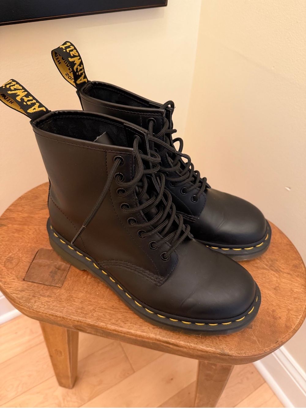 ** NWOT** Dr. Martens 1460 Black Combat Boots with Yellow Stitching